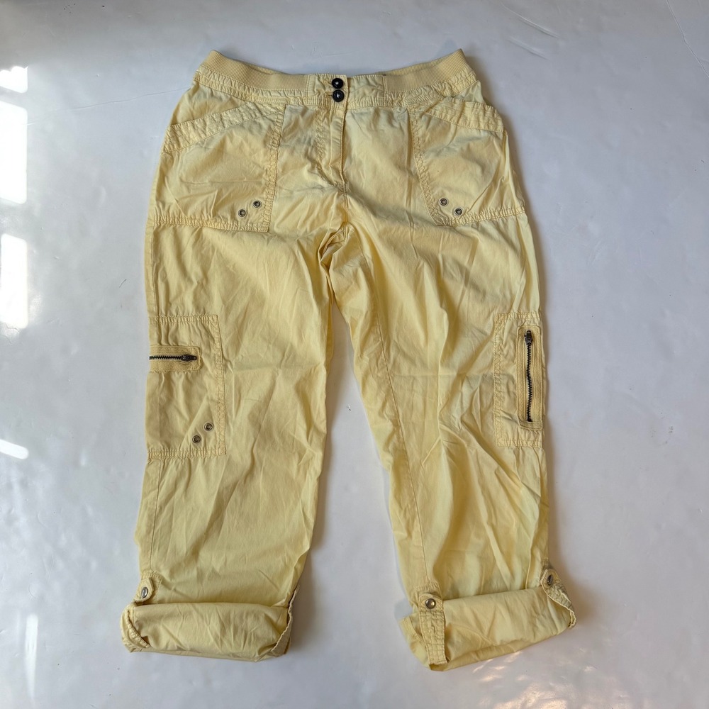 Butter Yellow Utility Cargo Capris Y2K Cotton Granola Yogamom Chicos Size 00